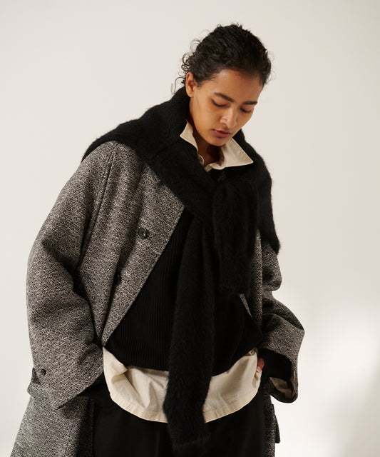 DOUBLE SIDED JACQUARD TWEED DEADSTOCK HYPER BIG HUNTING OVER COAT - A'r139 Kamakura