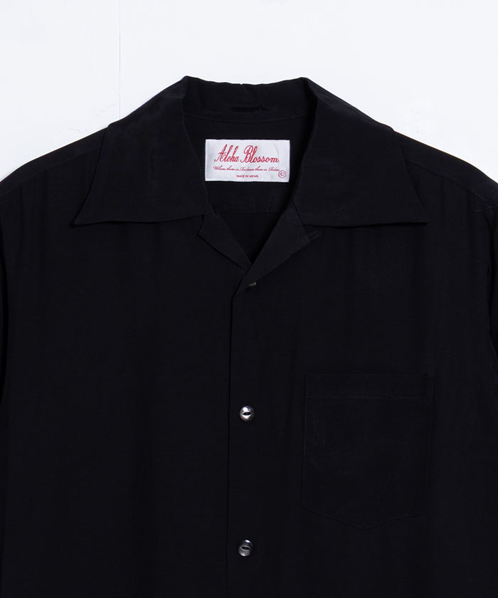 【Aloha Blossom】FOUNDATION SHORT SLEEVE - BLACK / アロハブロッサム 半袖 レーヨン アロハシャツ ブラック 黒 無地 2025SS 2025春夏 正規取扱店 神奈川 鎌倉 オンラインショップ 通販