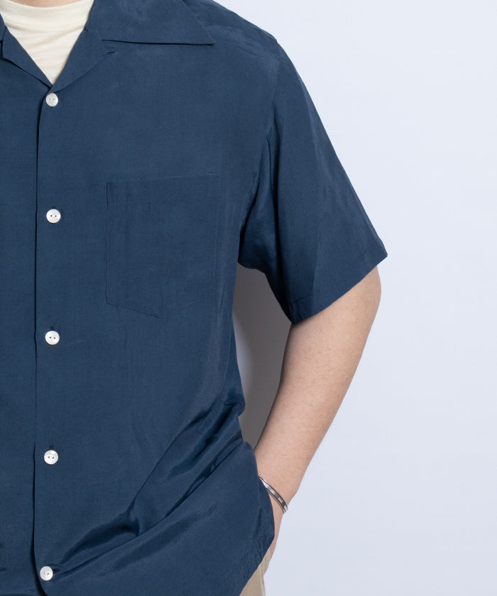 【Aloha Blossom】FOUNDATION SHORT SLEEVE ‐ NAVY / アロハブロッサム 半袖 レーヨン アロハシャツ ネイビー 紺 2025SS 2025春夏 無地 正規取扱店 神奈川 鎌倉 オンラインショップ 通販