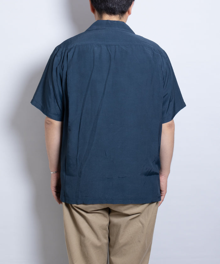 【Aloha Blossom】FOUNDATION SHORT SLEEVE ‐ NAVY / アロハブロッサム 半袖 レーヨン アロハシャツ ネイビー 紺 2025SS 2025春夏 無地 正規取扱店 神奈川 鎌倉 オンラインショップ 通販