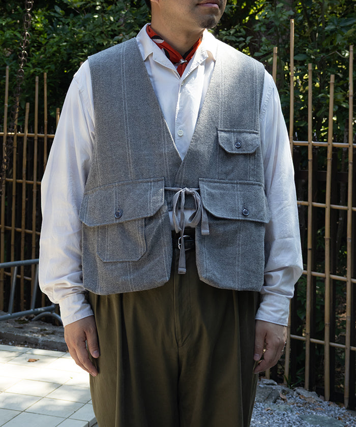 【ENGINEERED GARMENTS】FOWL VEST LT WOOL STRIPED HB - GREY / エンジニアドガーメンツ フォールベスト ライトウール ストライプ ヘリンボーン 2025AW 2025秋冬 正規取扱店 神奈川 鎌倉 オンラインショップ 通販