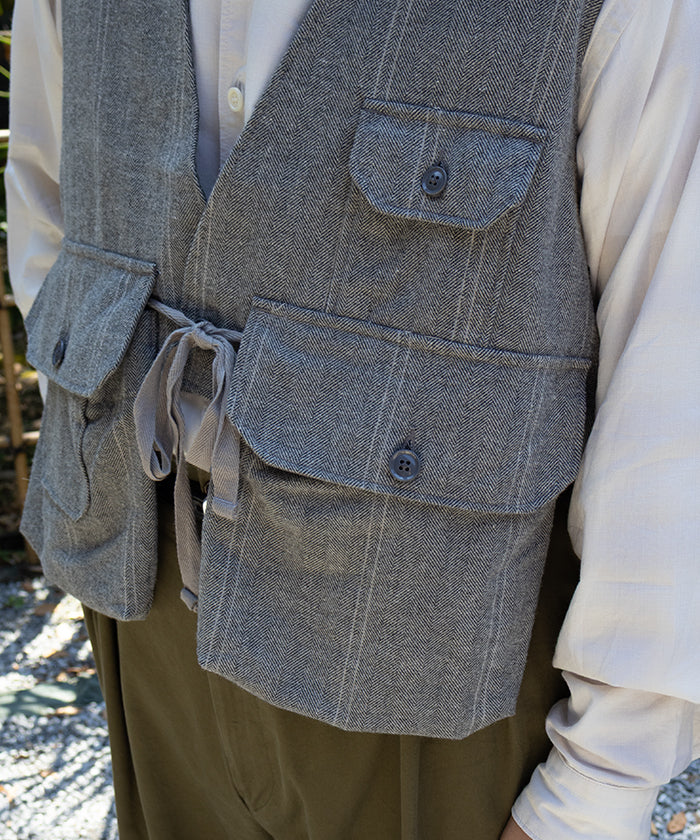 【ENGINEERED GARMENTS】FOWL VEST LT WOOL STRIPED HB - GREY / エンジニアドガーメンツ フォールベスト ライトウール ストライプ ヘリンボーン 2025AW 2025秋冬 正規取扱店 神奈川 鎌倉 オンラインショップ 通販