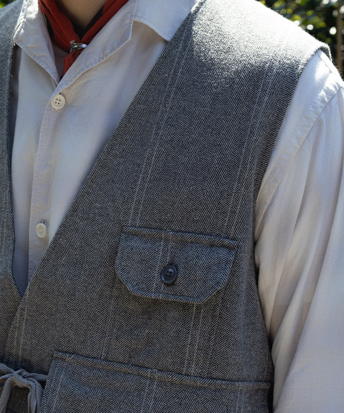 【ENGINEERED GARMENTS】FOWL VEST LT WOOL STRIPED HB - GREY / エンジニアドガーメンツ フォールベスト ライトウール ストライプ ヘリンボーン 2025AW 2025秋冬 正規取扱店 神奈川 鎌倉 オンラインショップ 通販
