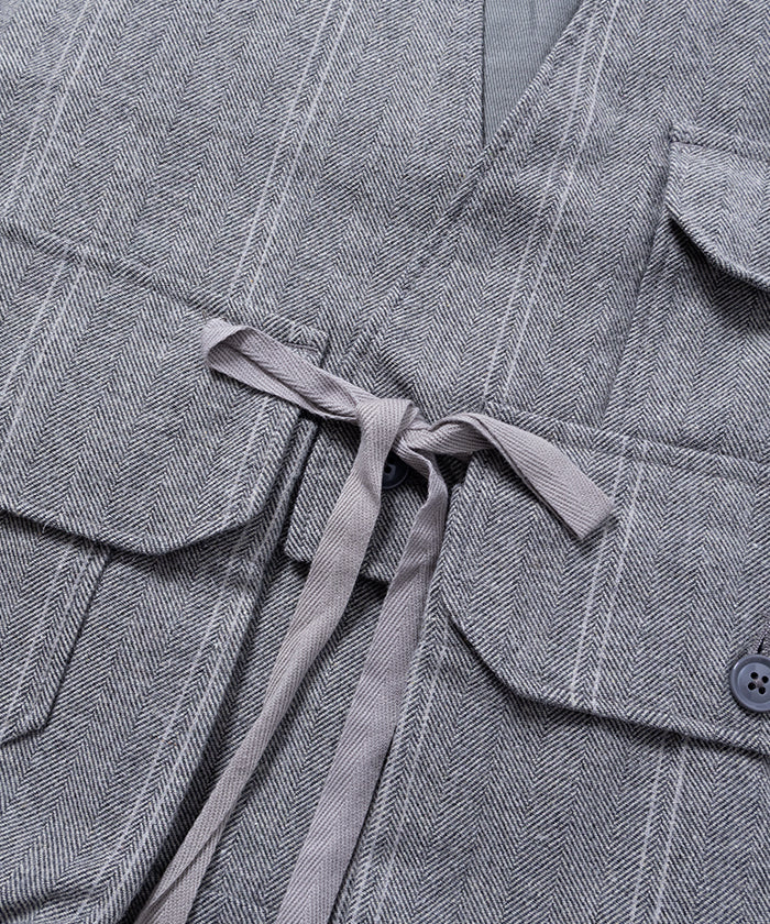 【ENGINEERED GARMENTS】FOWL VEST LT WOOL STRIPED HB - GREY / エンジニアドガーメンツ フォールベスト ライトウール ストライプ ヘリンボーン 2025AW 2025秋冬 正規取扱店 神奈川 鎌倉 オンラインショップ 通販