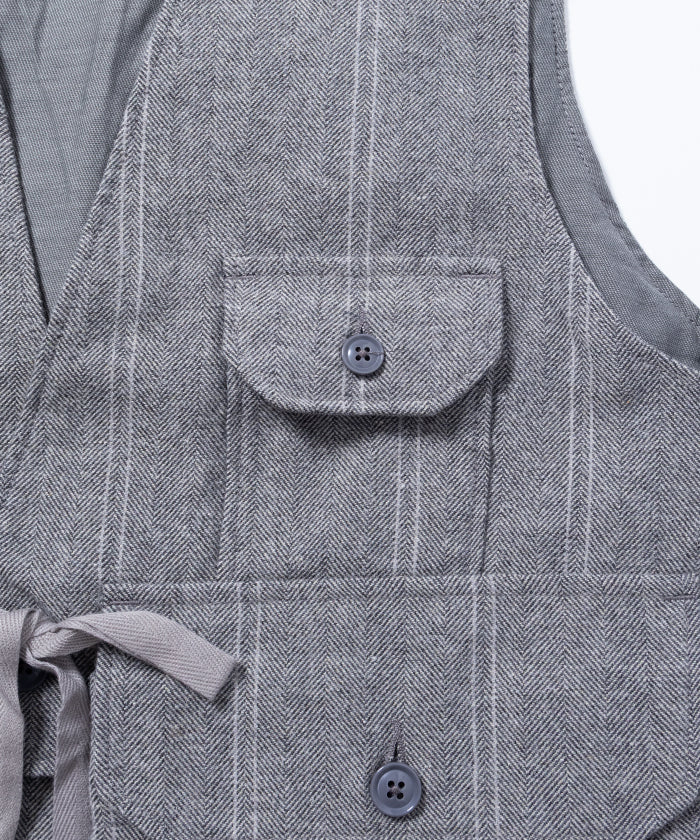 【ENGINEERED GARMENTS】FOWL VEST LT WOOL STRIPED HB - GREY / エンジニアドガーメンツ フォールベスト ライトウール ストライプ ヘリンボーン 2025AW 2025秋冬 正規取扱店 神奈川 鎌倉 オンラインショップ 通販