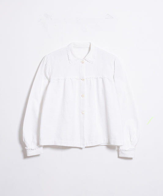 FRENCH ANTIQUE WHITE COTTON WAFFLE BLOUSE