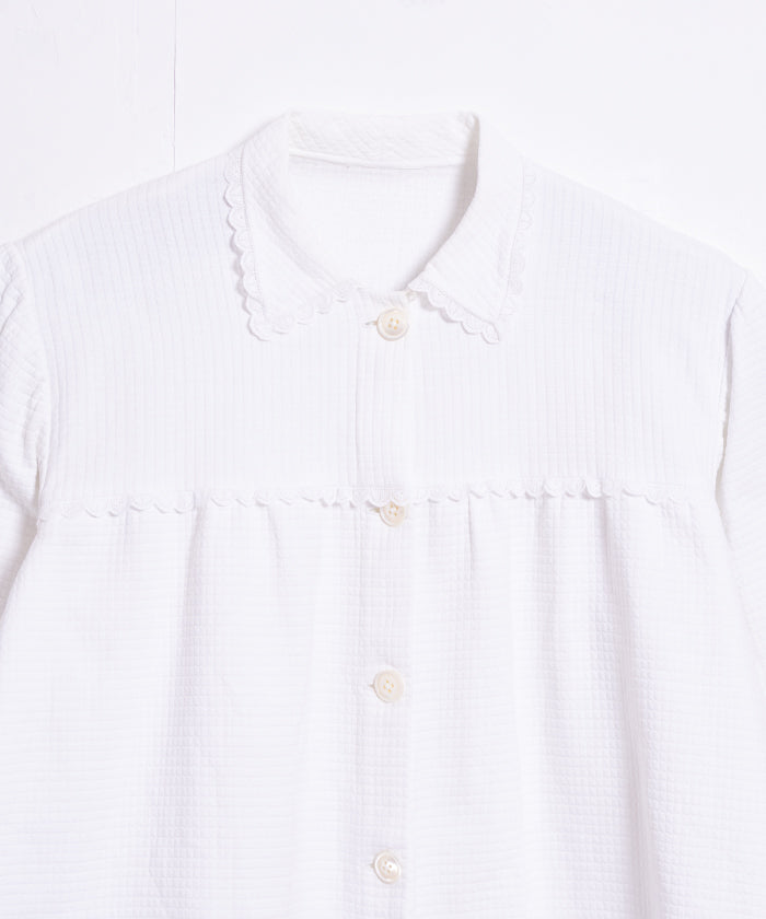 FRENCH ANTIQUE WHITE COTTON WAFFLE BLOUSE