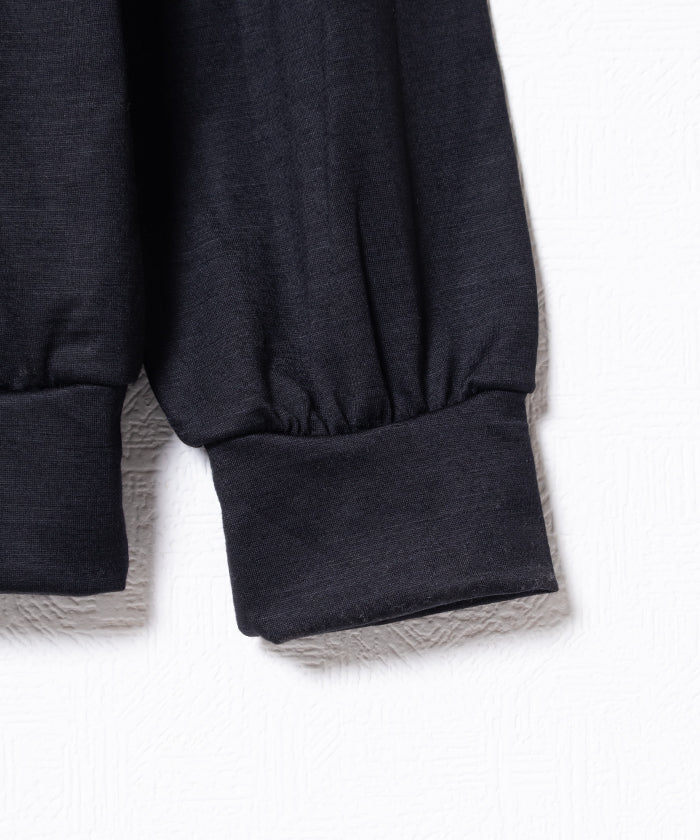 EXTRA FINE MERINO WOOL JERSEY HENRY L/S TEE - BLACK