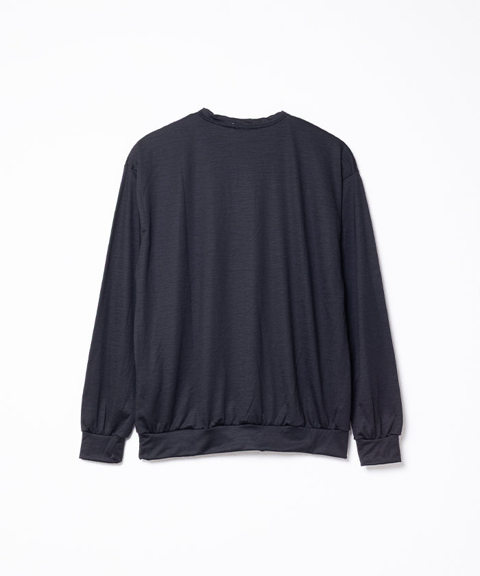 EXTRA FINE MERINO WOOL JERSEY HENRY L/S TEE - BLACK