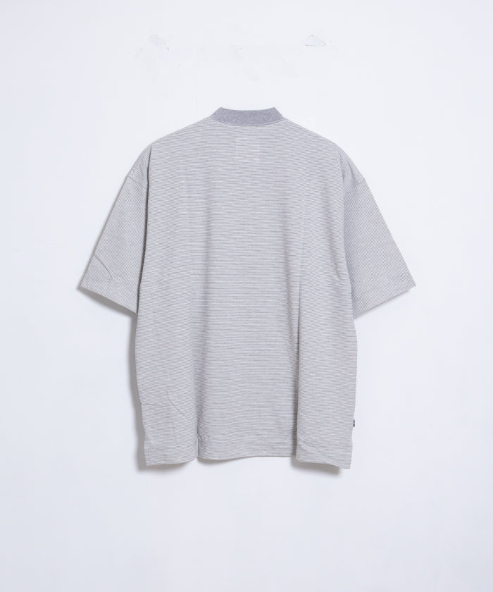 【EMON】KATAKURI - GRAY STRIPE / エモン カタクリ モックネックTシャツ グレー ストライプ コットン 鹿の子素材 正規取扱店 神奈川 鎌倉 オンラインショップ 通販