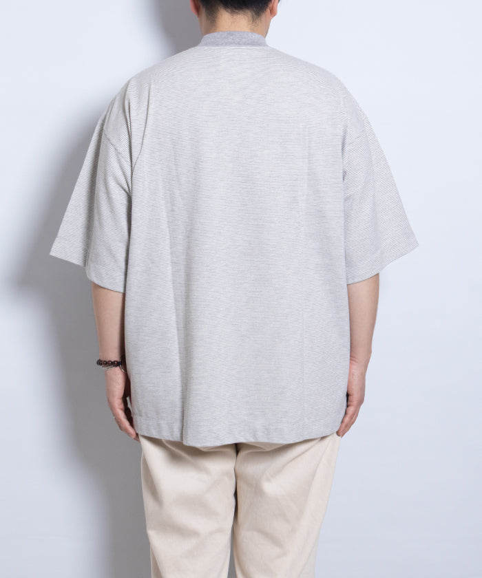 【EMON】KATAKURI - GRAY STRIPE / エモン カタクリ モックネックTシャツ グレー ストライプ コットン 鹿の子素材 正規取扱店 神奈川 鎌倉 オンラインショップ 通販
