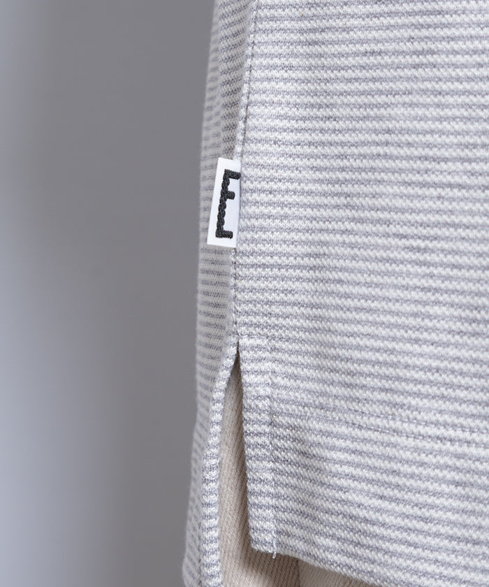 【EMON】KATAKURI - GRAY STRIPE / エモン カタクリ モックネックTシャツ グレー ストライプ コットン 鹿の子素材 正規取扱店 神奈川 鎌倉 オンラインショップ 通販