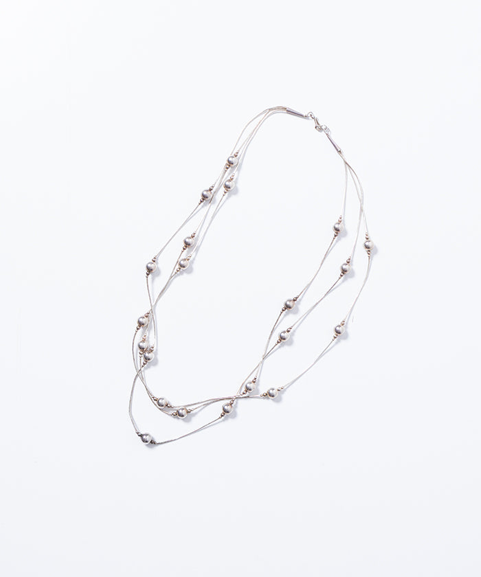 VINTAGE NAVAJO 3-STRAND LIQUID SILVER & SILVER BEAD NECKLACE