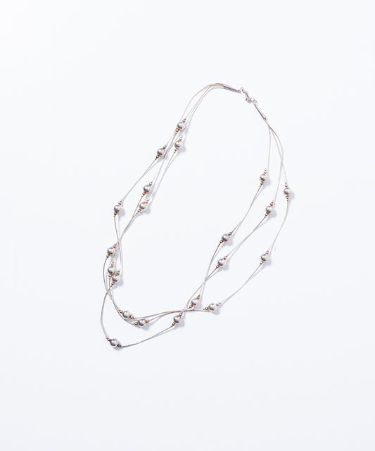VINTAGE NAVAJO 3-STRAND LIQUID SILVER & SILVER BEAD NECKLACE