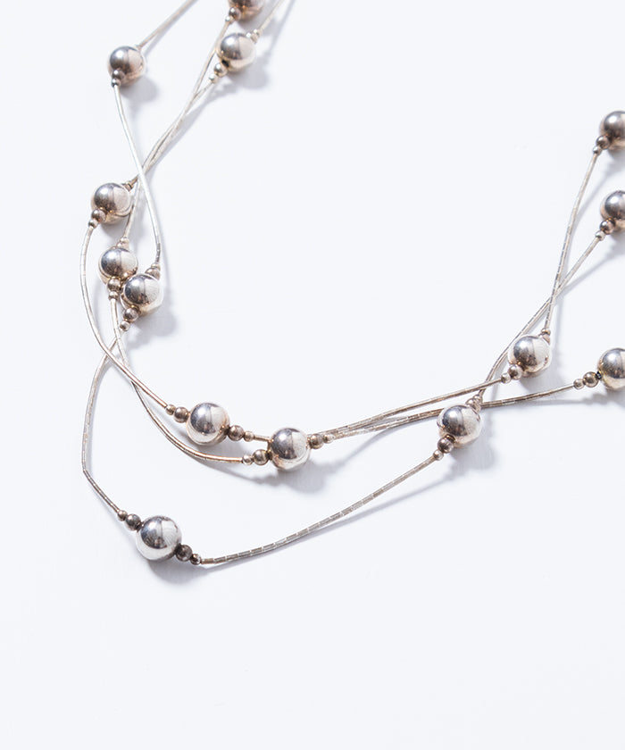 VINTAGE NAVAJO 3-STRAND LIQUID SILVER & SILVER BEAD NECKLACE