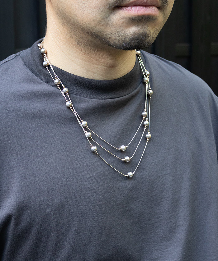 VINTAGE NAVAJO 3-STRAND LIQUID SILVER & SILVER BEAD NECKLACE