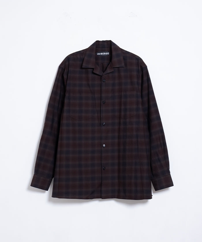 【AUBERGE】BLACK × BROWN CHECK / オーベルジュ オンブレチェック オープンカラーシャツ ブラック×ブラウン 2025SS 2025春夏 長袖 開襟 シャツ 正規取扱店 神奈川 鎌倉 オンラインショップ 通販