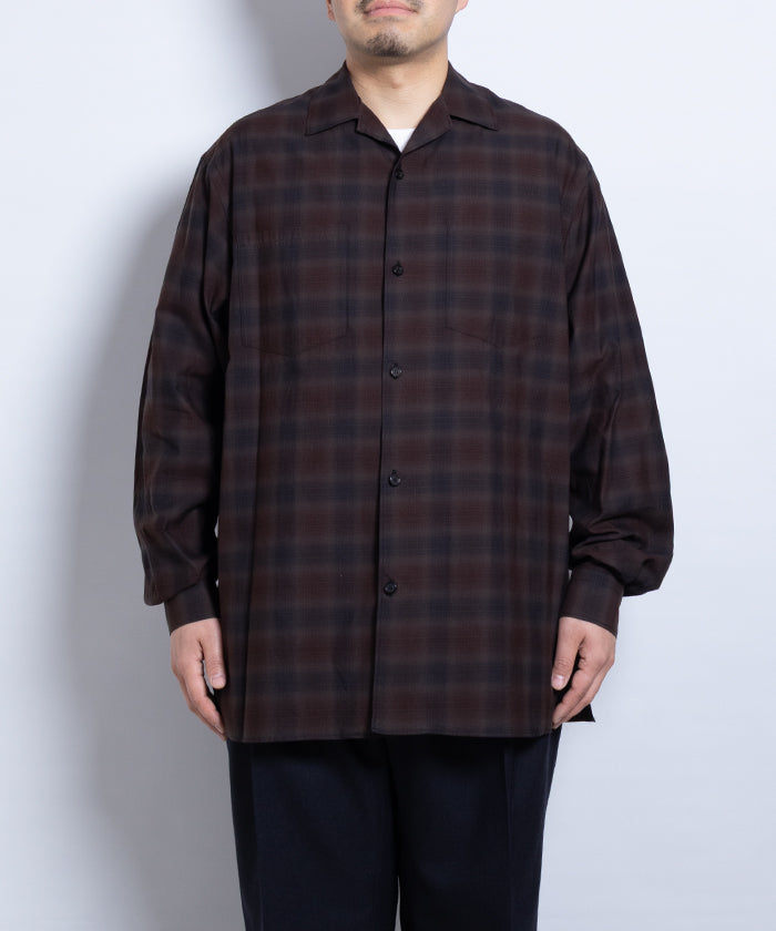 【AUBERGE】BLACK × BROWN CHECK / オーベルジュ オンブレチェック オープンカラーシャツ ブラック×ブラウン 2025SS 2025春夏 長袖 開襟 シャツ 正規取扱店 神奈川 鎌倉 オンラインショップ 通販