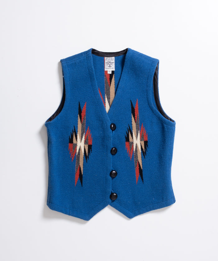 オルテガ、チマヨ、Chimayo、Ortega's、手織り、掛け物、青、ブルー ORTEGA'S CHIMAYO VEST DEADSTOCK - BLUE / オルテガ チマヨベスト