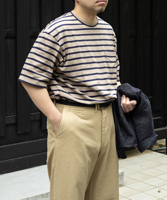 【AUBERGE】OWEN ‐ SAND BEIGE × NAVY / オーベルジュ オーウェン サンドベージュ ネイビー ボーダーTシャツ 2025SS 2025春夏 正規取扱店 神奈川 鎌倉 オンラインショップ 通販