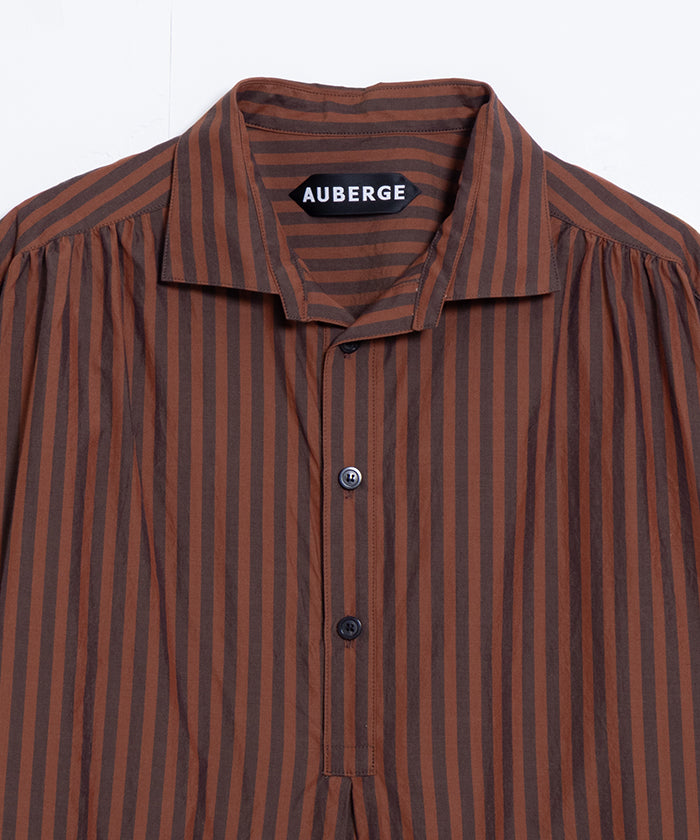 【AUBERGE】PROUST ‐ D.ORANGE × CHARCOAL STRIPE /オーベルジュ プラウスト プルオーバーシャツ ダークオレンジ×チャコール ストライプ 2025SS 2025春夏 正規取扱店 神奈川 鎌倉 オンラインショップ 通販