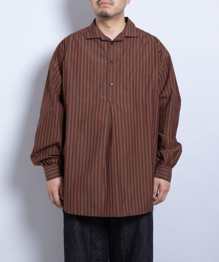 【AUBERGE】PROUST ‐ D.ORANGE × CHARCOAL STRIPE /オーベルジュ プラウスト プルオーバーシャツ ダークオレンジ×チャコール ストライプ 2025SS 2025春夏 正規取扱店 神奈川 鎌倉 オンラインショップ 通販