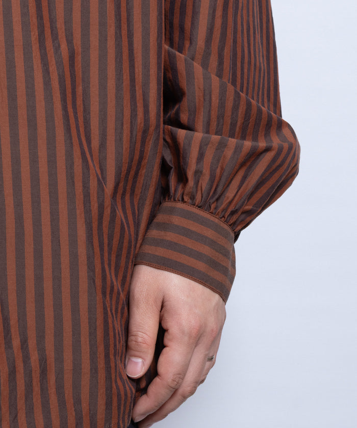 【AUBERGE】PROUST ‐ D.ORANGE × CHARCOAL STRIPE /オーベルジュ プラウスト プルオーバーシャツ ダークオレンジ×チャコール ストライプ 2025SS 2025春夏 正規取扱店 神奈川 鎌倉 オンラインショップ 通販