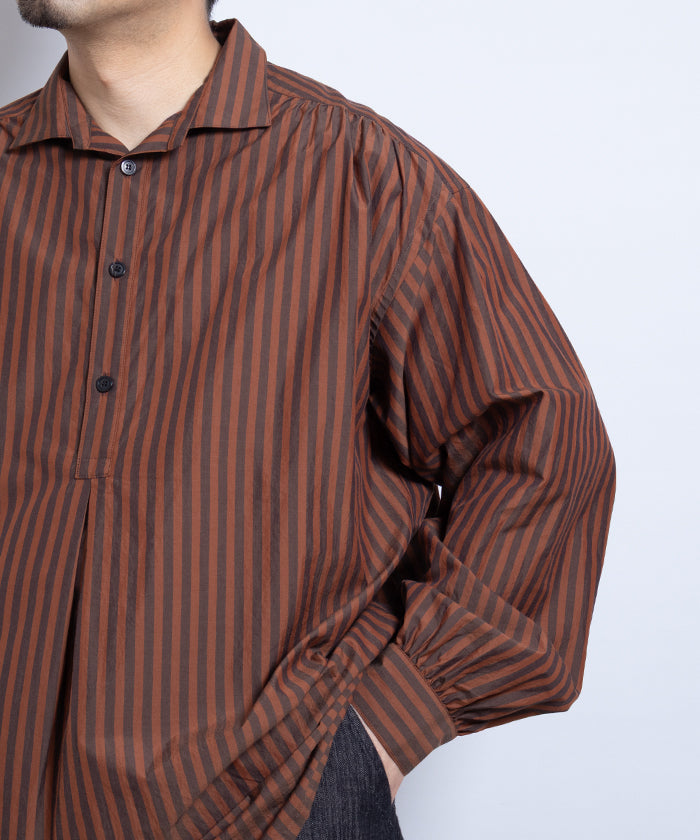 【AUBERGE】PROUST ‐ D.ORANGE × CHARCOAL STRIPE /オーベルジュ プラウスト プルオーバーシャツ ダークオレンジ×チャコール ストライプ 2025SS 2025春夏 正規取扱店 神奈川 鎌倉 オンラインショップ 通販