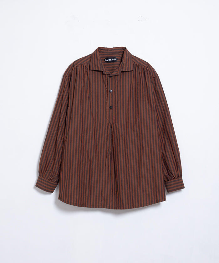 【AUBERGE】PROUST ‐ D.ORANGE × CHARCOAL STRIPE /オーベルジュ プラウスト プルオーバーシャツ ダークオレンジ×チャコール ストライプ 2025SS 2025春夏 正規取扱店 神奈川 鎌倉 オンラインショップ 通販