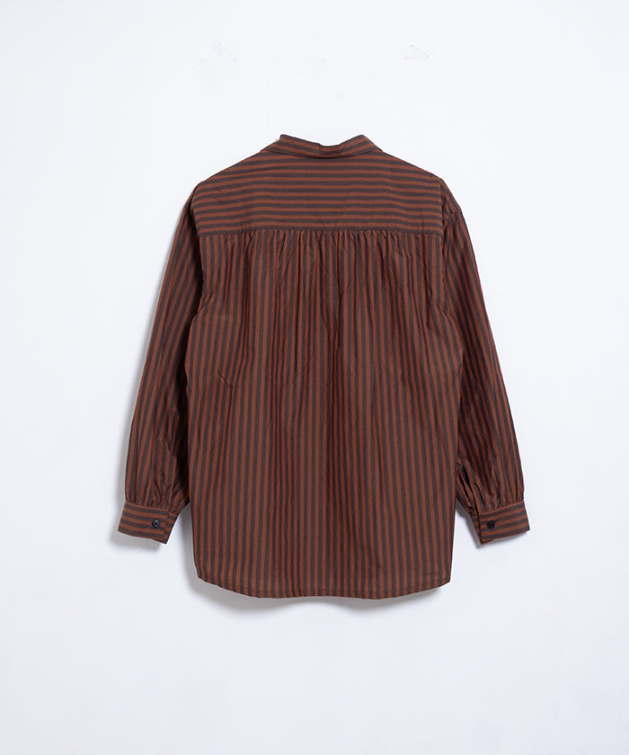 【AUBERGE】PROUST ‐ D.ORANGE × CHARCOAL STRIPE /オーベルジュ プラウスト プルオーバーシャツ ダークオレンジ×チャコール ストライプ 2025SS 2025春夏 正規取扱店 神奈川 鎌倉 オンラインショップ 通販