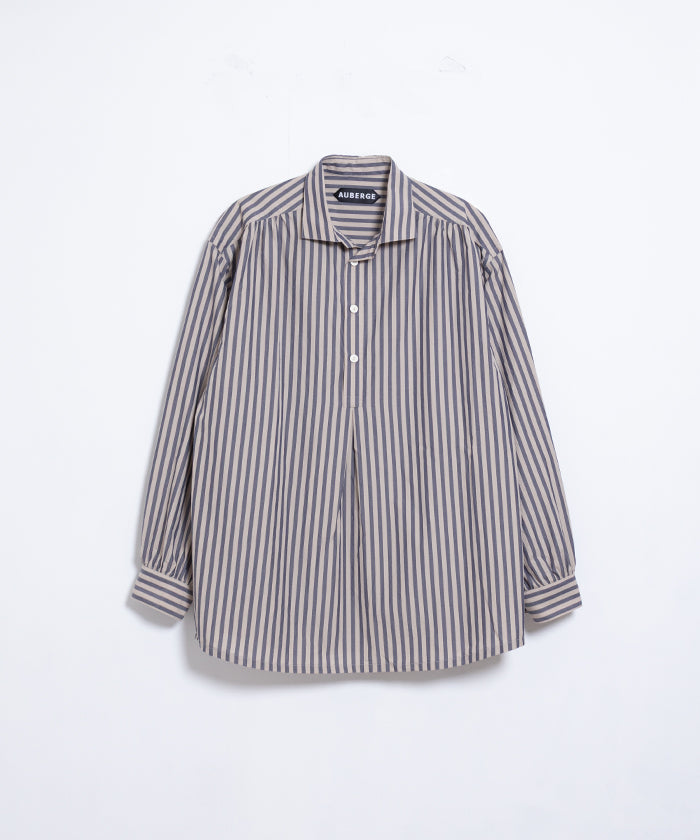 【AUBERGE】PROUST ‐ L.BEIGE × NAVY STRIPE / オーベルジュ プラウスト プルオーバーシャツ ライトベージュ×ネイビー ストライプ 2025SS 2025春夏 正規取扱店 神奈川 鎌倉 オンラインショップ 通販