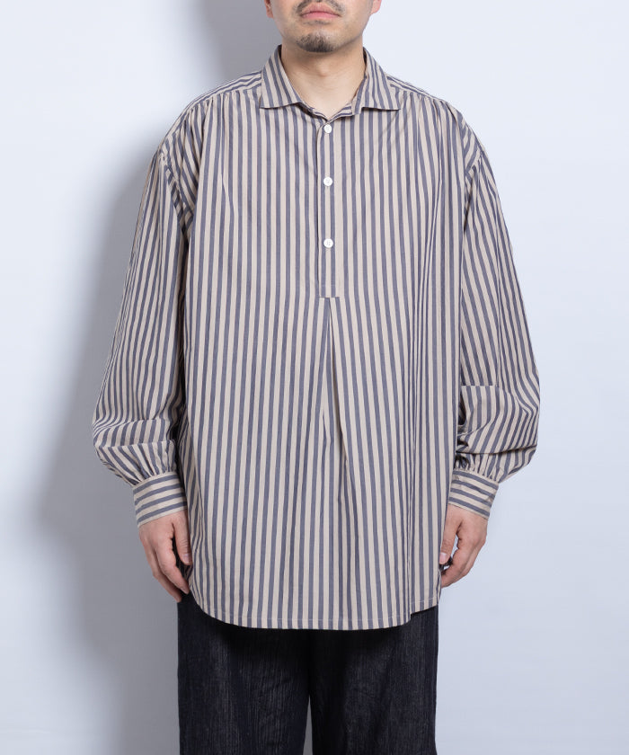 【AUBERGE】PROUST ‐ L.BEIGE × NAVY STRIPE / オーベルジュ プラウスト プルオーバーシャツ ライトベージュ×ネイビー ストライプ 2025SS 2025春夏 正規取扱店 神奈川 鎌倉 オンラインショップ 通販