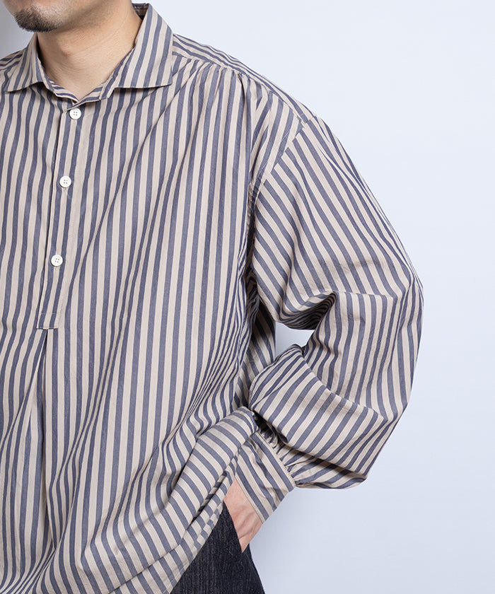 【AUBERGE】PROUST ‐ L.BEIGE × NAVY STRIPE / オーベルジュ プラウスト プルオーバーシャツ ライトベージュ×ネイビー ストライプ 2025SS 2025春夏 正規取扱店 神奈川 鎌倉 オンラインショップ 通販