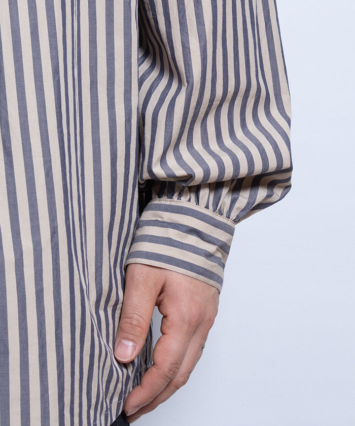 【AUBERGE】PROUST ‐ L.BEIGE × NAVY STRIPE / オーベルジュ プラウスト プルオーバーシャツ ライトベージュ×ネイビー ストライプ 2025SS 2025春夏 正規取扱店 神奈川 鎌倉 オンラインショップ 通販