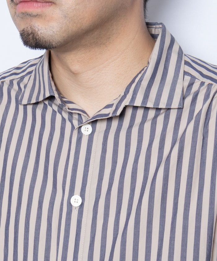 【AUBERGE】PROUST ‐ L.BEIGE × NAVY STRIPE / オーベルジュ プラウスト プルオーバーシャツ ライトベージュ×ネイビー ストライプ 2025SS 2025春夏 正規取扱店 神奈川 鎌倉 オンラインショップ 通販