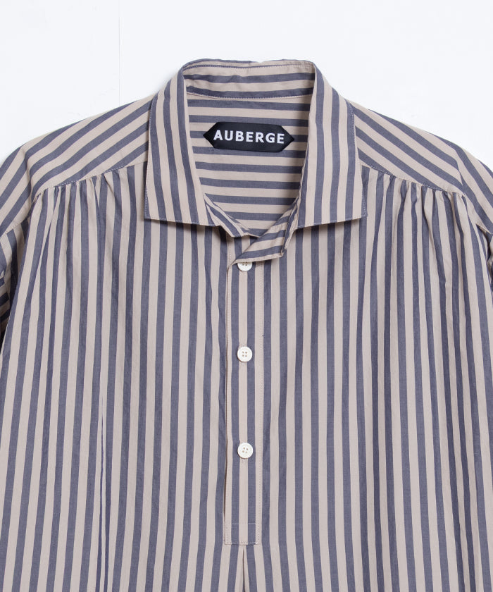 【AUBERGE】PROUST ‐ L.BEIGE × NAVY STRIPE / オーベルジュ プラウスト プルオーバーシャツ ライトベージュ×ネイビー ストライプ 2025SS 2025春夏 正規取扱店 神奈川 鎌倉 オンラインショップ 通販