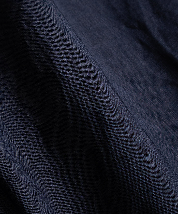 RAMIE SHEER LAWN HYPER BIG S/S OPEN COLLAR SHIRT - NAVY - A'r139 Kamakura