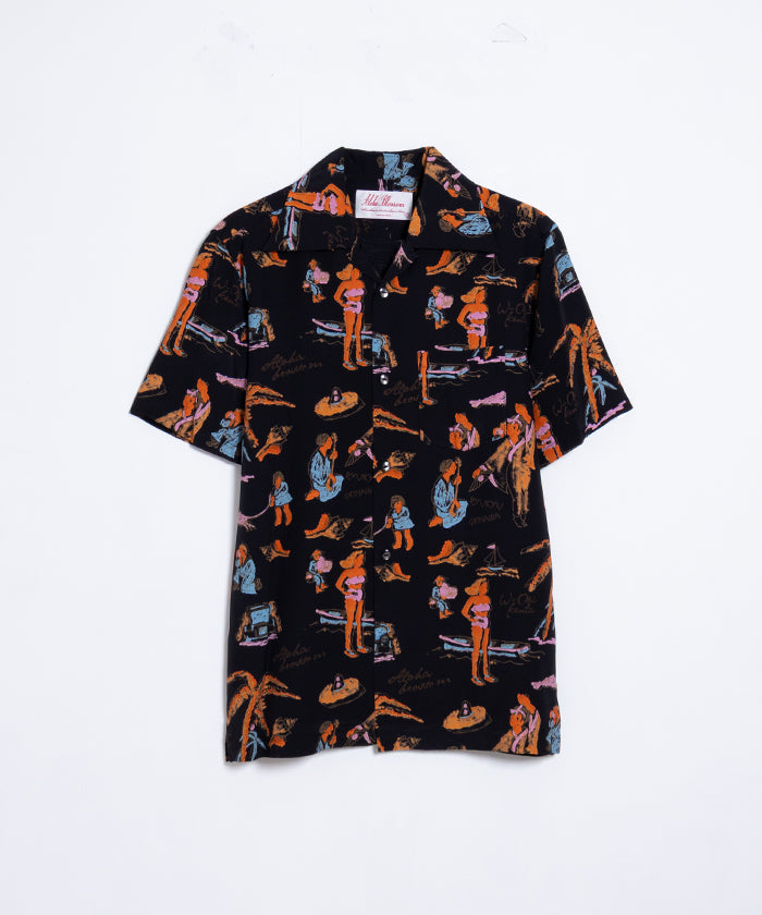 【Aloha Blossom】RYUKYU SOUVENIOR SHORT SLEEVE / アロハブロッサム レーヨン アロハシャツ ブラック 正規取扱店 神奈川 鎌倉 オンラインショップ 通販