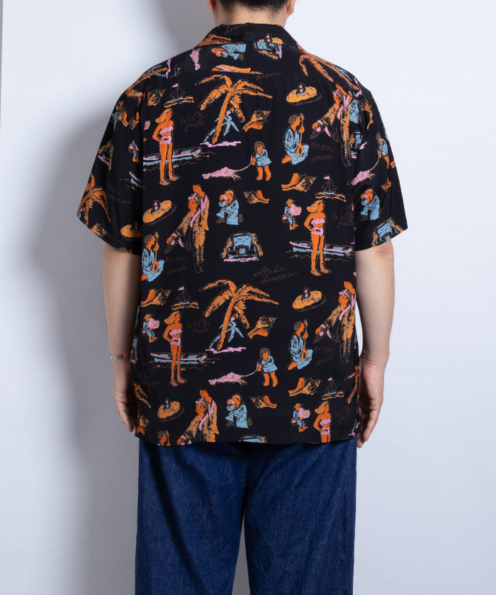 【Aloha Blossom】RYUKYU SOUVENIOR SHORT SLEEVE / アロハブロッサム レーヨン アロハシャツ ブラック 正規取扱店 神奈川 鎌倉 オンラインショップ 通販