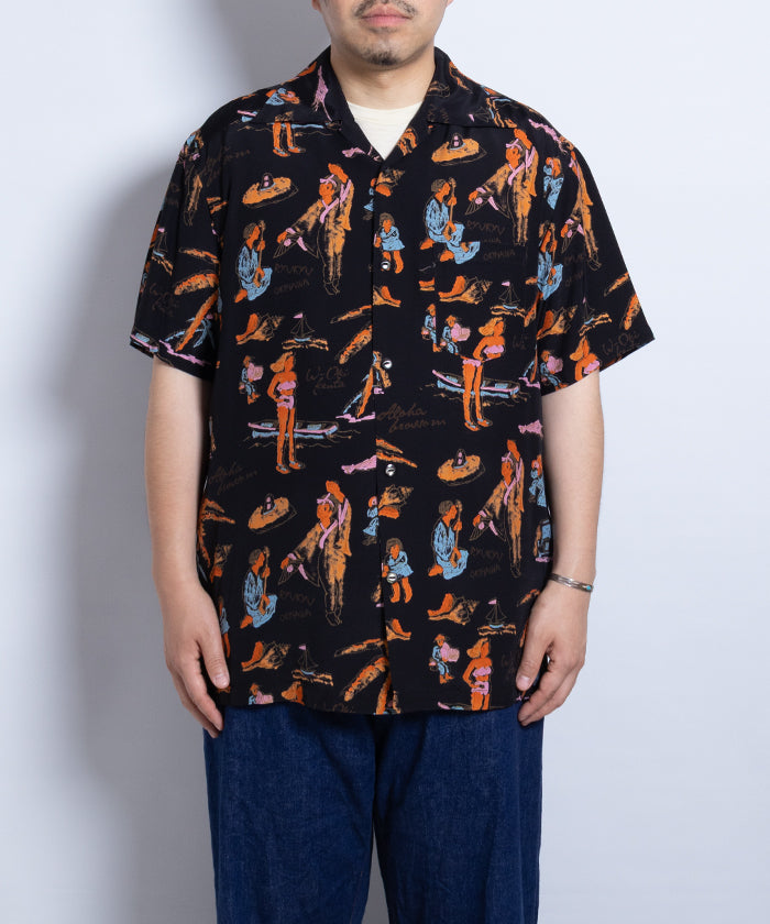 【Aloha Blossom】RYUKYU SOUVENIOR SHORT SLEEVE / アロハブロッサム レーヨン アロハシャツ ブラック 正規取扱店 神奈川 鎌倉 オンラインショップ 通販