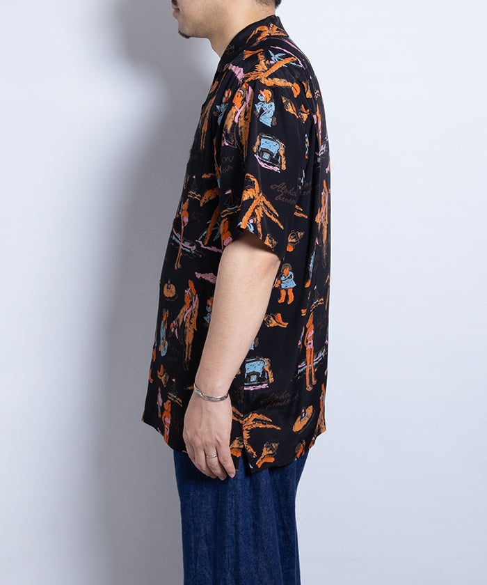 【Aloha Blossom】RYUKYU SOUVENIOR SHORT SLEEVE / アロハブロッサム レーヨン アロハシャツ ブラック 正規取扱店 神奈川 鎌倉 オンラインショップ 通販