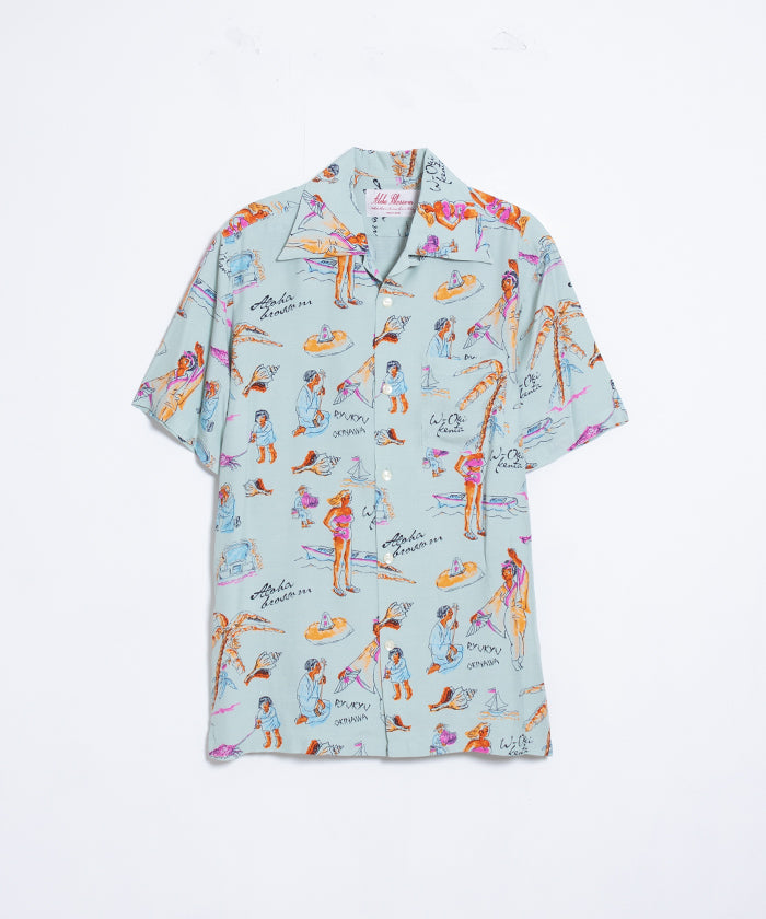 【Aloha Blossom】RYUKYU SOUVENIOR SHORT SLEEVE / アロハブロッサム レーヨン アロハシャツ ミント 水色 正規取扱店 神奈川 鎌倉 オンラインショップ 通販
