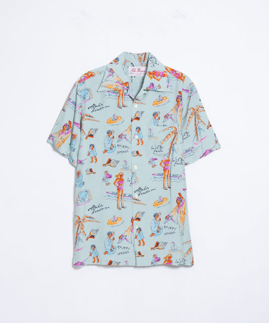 【Aloha Blossom】RYUKYU SOUVENIOR SHORT SLEEVE / アロハブロッサム レーヨン アロハシャツ ミント 水色 正規取扱店 神奈川 鎌倉 オンラインショップ 通販