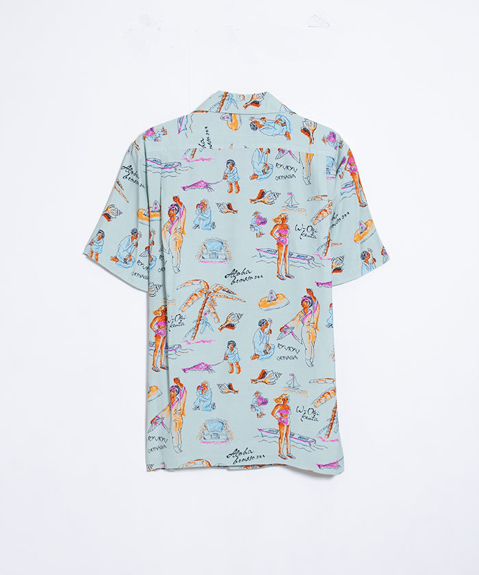 【Aloha Blossom】RYUKYU SOUVENIOR SHORT SLEEVE / アロハブロッサム レーヨン アロハシャツ ミント 水色 正規取扱店 神奈川 鎌倉 オンラインショップ 通販