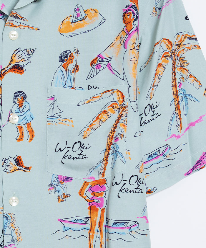【Aloha Blossom】RYUKYU SOUVENIOR SHORT SLEEVE / アロハブロッサム レーヨン アロハシャツ ミント 水色 正規取扱店 神奈川 鎌倉 オンラインショップ 通販