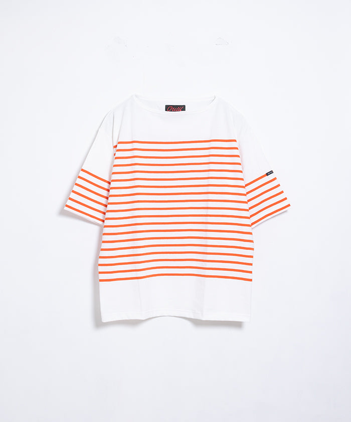 【OUTIL】TRICOT AAST SHORT - OFF×CARROT / ウティ ボーダー バスク シャツ 半袖 ショートスリーブ オフホワイト×キャロット 赤系 2025SS 2025春夏 正規取扱店 神奈川 鎌倉 オンラインショップ 通販
