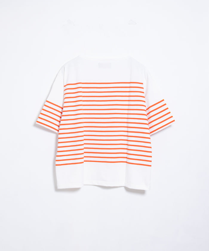 【OUTIL】TRICOT AAST SHORT - OFF×CARROT / ウティ ボーダー バスク シャツ 半袖 ショートスリーブ オフホワイト×キャロット 赤系 2025SS 2025春夏 正規取扱店 神奈川 鎌倉 オンラインショップ 通販