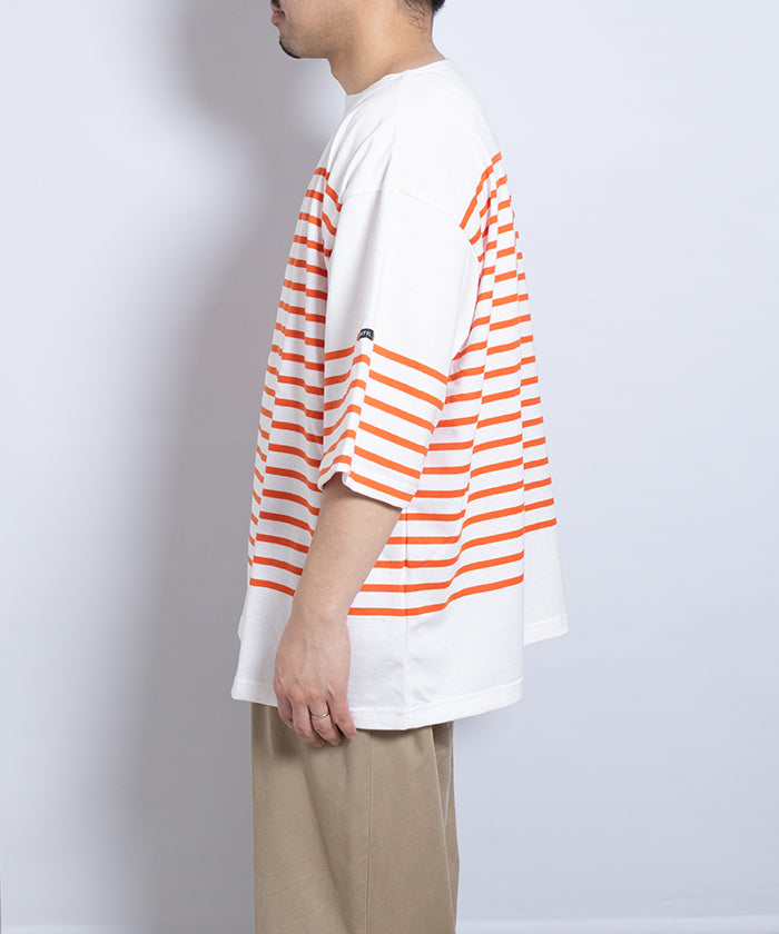 【OUTIL】TRICOT AAST SHORT - OFF×CARROT / ウティ ボーダー バスク シャツ 半袖 ショートスリーブ オフホワイト×キャロット 赤系 2025SS 2025春夏 正規取扱店 神奈川 鎌倉 オンラインショップ 通販