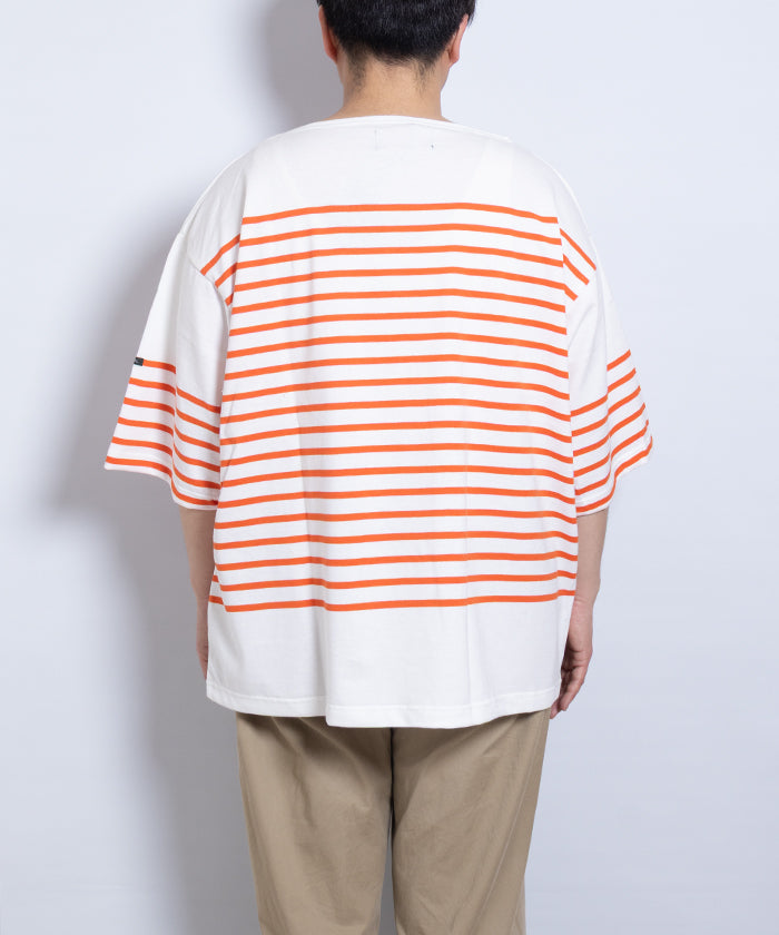 【OUTIL】TRICOT AAST SHORT - OFF×CARROT / ウティ ボーダー バスク シャツ 半袖 ショートスリーブ オフホワイト×キャロット 赤系 2025SS 2025春夏 正規取扱店 神奈川 鎌倉 オンラインショップ 通販