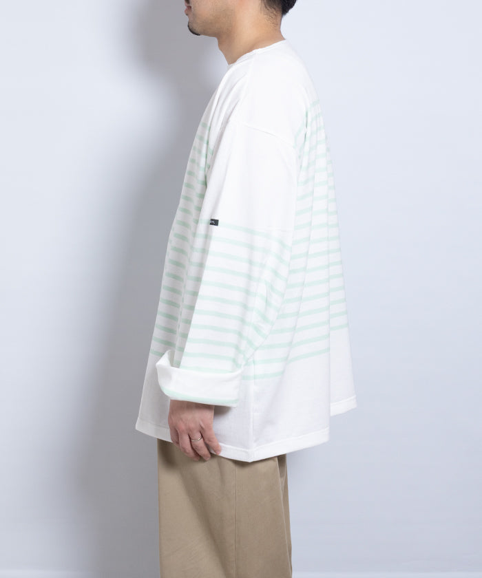 【OUTIL】TRICOT AAST - OFF×MORNING MIST / ウティ ボーダー バスクシャツ オフホワイト×モーニングミスト 2025SS 2025春夏 長袖 カットソー 正規取扱店 神奈川 鎌倉 オンラインショップ 通販
